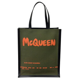 【中古】 アレキサンダーマックイーン ALEXANDER MCQUEEN キャンバス トートバッグ カーキ ロゴトート