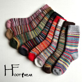 靴下 H FOOTWEAR FAIR ISLE レディース 暖かい ポルトガル製 ソックス hfootwear プレゼント おしゃれ 厚手ソックス ウール フェアアイル 編み込み クルー ミドル くつ下