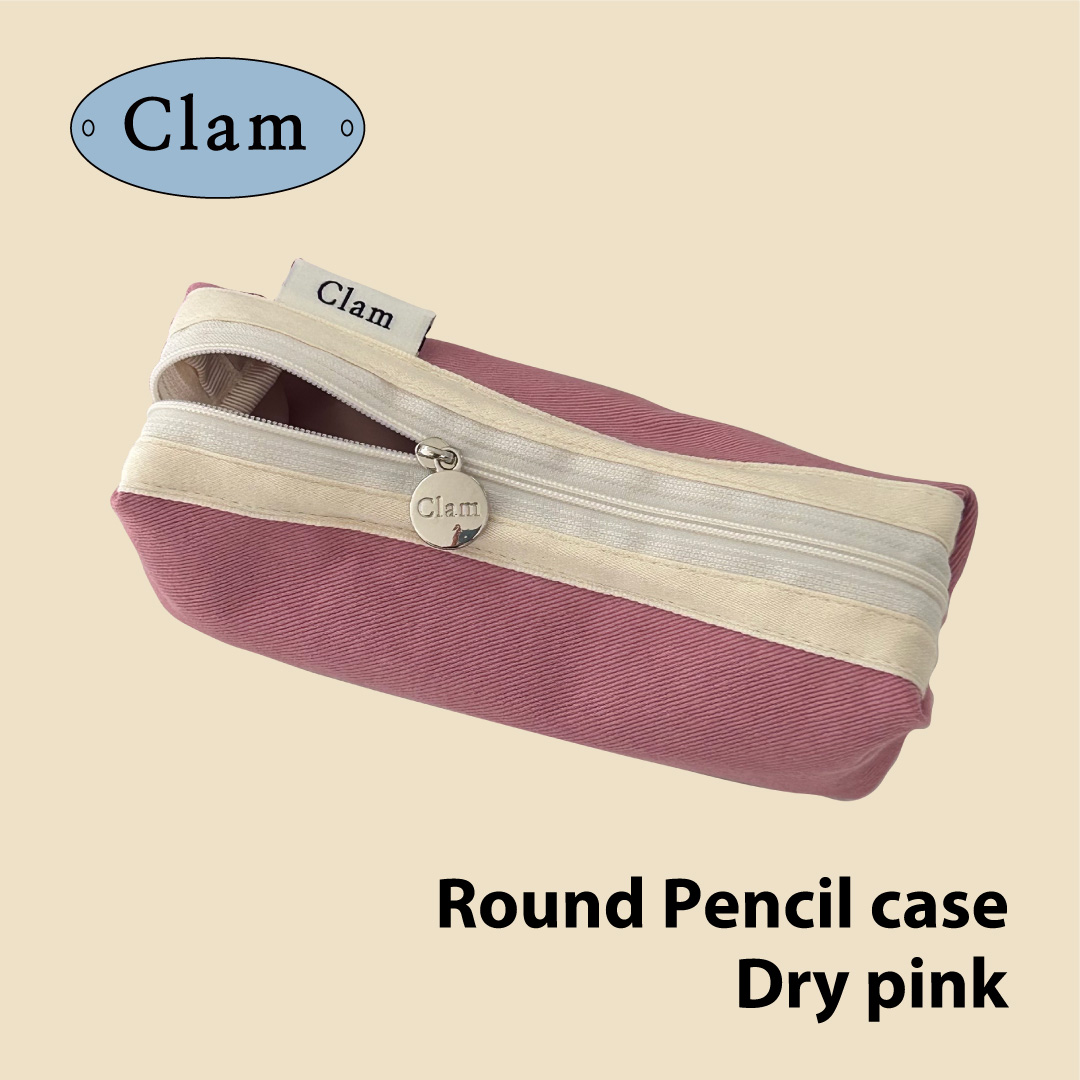 【メール便無料】Clam Round Pencilcase Dry pink 韓国 ブランド ハンドメイド ペンケース 筆箱  高校生 大容量 小物入れ 布 ポーチ 収納 大きめ かわいい おしゃれ  整理 handmade 日本 販売 ギフト プレゼント