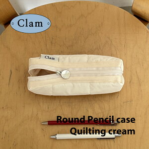 yClamK̔XzyNEWzClam Round Pencilcase Quilting cream ؍ uh nhCh yP[X M Z e  |[` [ 傫 킢   handmade { ̔ Mt