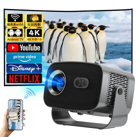 【冬季セールP10倍】プロジェクター 小型 家庭用 天井投影 高画質 電動フォーカス android搭載 スマホと繋げる 4K対応 超高清 26000LM高輝度 Netflix/YouTubeb Android13 静音 自動台形補正 wi-fi 6 Bluetooth ホームシアター 壁 HDMIケーブル リモコン付属