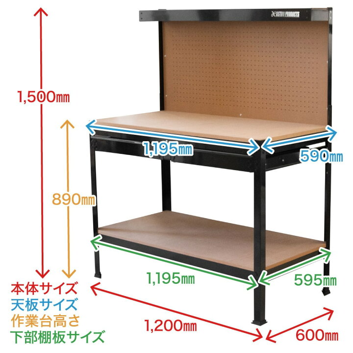 楽天市場】ライトワークベンチ 1200mm ブラック | 作業机 作業台 幅 