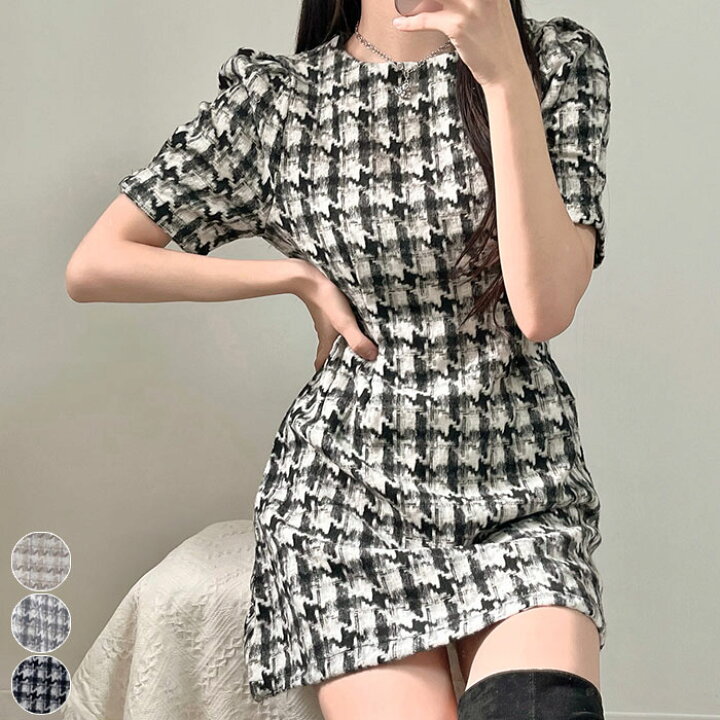 楽天市場】【送料無料】千鳥柄ミニワンピース レディース ショート丈  