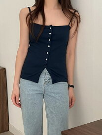 【クーポン利用で1710円】【夏】【在庫限り】【メール便送料無料】ボタンキャミソールtシャツ ショート丈 Y2K 全7色 夏 韓国 tシャツ 可愛い キレイ目 リブ tシャツ スリムフィット レディース カットソー レイ