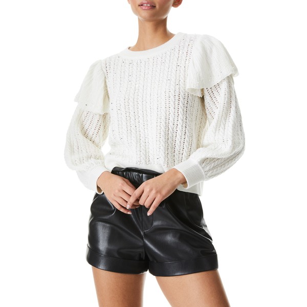 Ruffle Detail Sequin Rose アウター ニット&セーター レディース オリビア アンド アリス Wool Combo White Soft Sweater Blend セーター