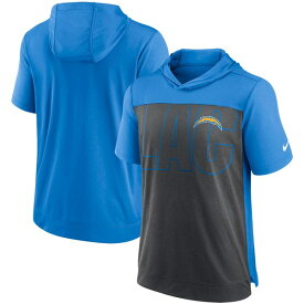 ナイキ メンズ Tシャツ トップス Los Angeles Chargers Nike Performance Hoodie TShirt Heathered Charcoal/Powder Blue