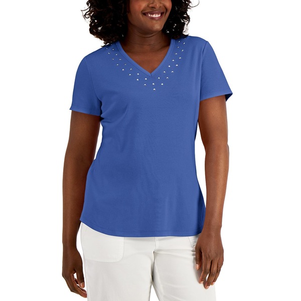お気にいる ケレンスコット レディース Tシャツ トップス Petite Cotton Studded T-Shirt, Created for  Macy's Persian Blue 気質アップ