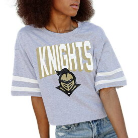 ゲームデイ レディース Tシャツ トップス UCF Knights Gameday Couture Women's No Shortcuts Drop Shoulder Sleeve Stripe Cropped TShirt Gray