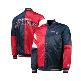 スターター レディース ジャケット＆ブルゾン アウター Men's Navy, Red New England Patriots Leader Varsity Satin Full-Snap Jacket Navy, Red