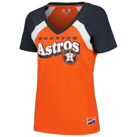 ニューエラ レディース Tシャツ トップス Houston Astros New Era Women's Heathered Raglan VNeck TShirt Orange