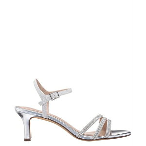 �j�i ���f�B�[�X �T���_�� �V���[�Y Women's Bettany Mid Heel Crytal Asymmetrical Straps Silver