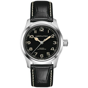 n~g fB[X rv ANZT[ Men's Swiss Automatic Khaki Field Murph Black Leather Strap Watch 38mm Brown