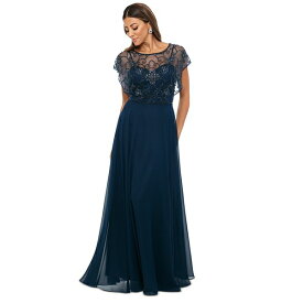 エスケープ レディース ワンピース トップス Women's Beaded-Overlay Boat-Neck Long Dress Navy