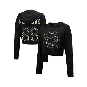 �}�W�F�X�e�B�b�N ���f�B�[�X �p�[�J�[�E�X�E�F�b�g�V���c �A�E�^�[ Women's Threads David PastrnakBlack Boston Bruins Leopard Print Name and Number Cropped Pullover Hoodie Black