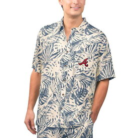 マルガリータビル メンズ Tシャツ トップス Atlanta Braves Margaritaville Monstera Print Party ButtonUp Shirt Navy