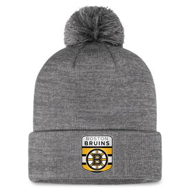 ファナティクス メンズ 帽子 アクセサリー Boston Bruins Fanatics Authentic Pro Home Ice Cuffed Knit Hat with Pom Gray
