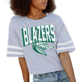 ゲームデイ レディース Tシャツ トップス UAB Blazers Gameday Couture Women's No Shortcuts Drop Shoulder Sleeve Stripe Cropped TShirt Gray