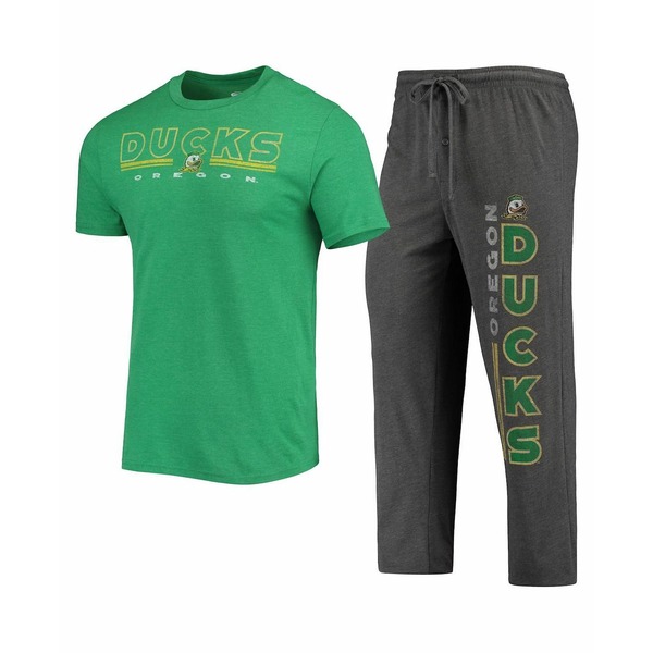 コンセプトスポーツ メンズ Tシャツ トップス Men's Heathered Charcoal, Green Oregon Ducks Meter T-shirt and Pants Sleep Set Heathered Charcoal, Green