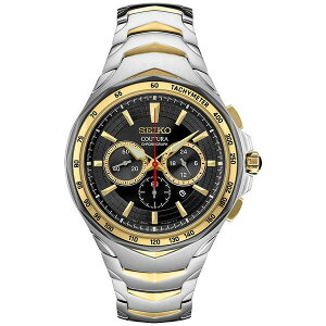 セイコー レディース 腕時計 アクセサリー Men's Chronograph Coutura Solar Two Tone Stainless Steel Bracelet Watch 46mm Black