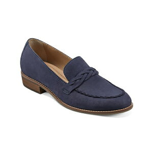 A[X fB[X Xb|E[t@[ V[Y Women's Edie Stacked Heel Casual Slip-on Loafers Dark Blue Leather