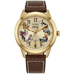 V`Y fB[X rv ANZT[ Eco-Drive Men's Disney Brown Leather Strap Watch 41mm No Color