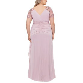 エスケープ レディース ワンピース トップス Plus Size Embellished Sheer Matte Jersey Gown Rose