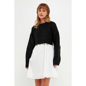 イングリッシュファクトリー レディース ワンピース トップス Women's Sweater with Poplin Mini Dress Black/white