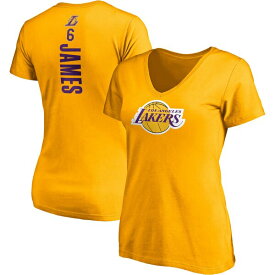 ファナティクス レディース Tシャツ トップス LeBron James Los Angeles Lakers Fanatics Branded Women's Logo Playmaker Name & Number VNeck TShirt Gold