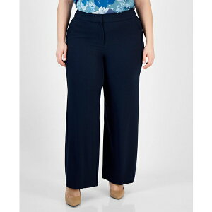 �^�n���G�[�G�X�G�� ���f�B�[�X �J�W���A���p���c �{�g���X Plus Size Mid-Rise Wide-Leg Pants Deep Navy