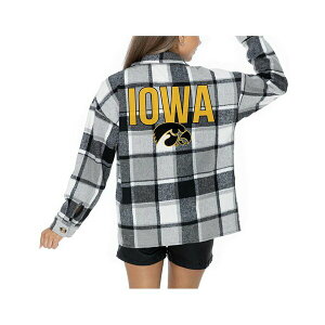 Q[fC fB[X WPbgu] AE^[ Women's Grey Iowa Hawkeyes Long Sleeve Brushed Plaid Button-Up Overshirt Jacket Gray