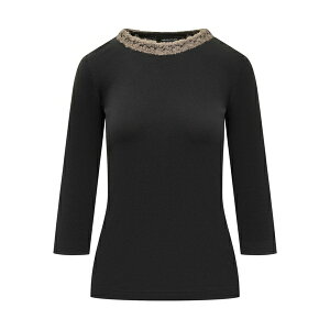 �t�@�r�A�i �t�B���b�s ���f�B�[�X �j�b�g&�Z�[�^�[ �A�E�^�[ Three-quarter sleeve embellished neckline top Black
