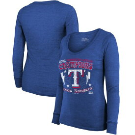 マジェスティックスレッズ レディース Tシャツ トップス Texas Rangers Majestic Threads Women's 2023 American League Champions Tour Long Sleeve TriBlend TShirt Royal