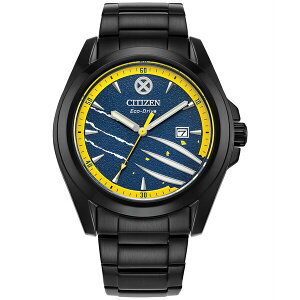 V`Y fB[X uXbgEoOEANbg ANZT[ Eco-Drive Men's Marvel Wolverine Black-Tone Stainless Steel Bracelet Watch 43mm Gift Set No Color