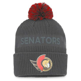 ファナティクス メンズ 帽子 アクセサリー Ottawa Senators Fanatics Authentic Pro Home Ice Cuffed Knit Hat with Pom Charcoal