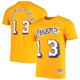 ミッチェル&ネス メンズ Tシャツ トップス Wilt Chamberlain Los Angeles Lakers Mitchell & Ness Hardwood Classics Stitch Name & Number TShirt Gold