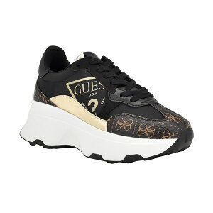 QX fB[X Xj[J[ V[Y Women's Calebb Chunky Platform Fashion Sneakers Black Logo