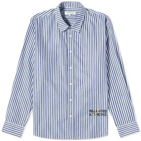 メゾンキツネ メンズ シャツ トップス Maison Kitsune Flowers Logo Stripe Shirt Blue