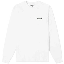 カーハート メンズ Tシャツ トップス Carhartt WIP Long Sleeve Script Embroidery T-Shirt White