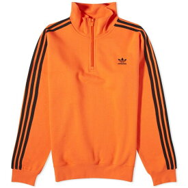 アディダス メンズ パーカー・スウェットシャツ アウター Adidas 3 Stripe Half Zip Crew Sweater Orange