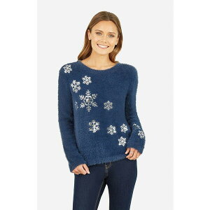 ���~�L�� ���f�B�[�X �j�b�g&�Z�[�^�[ �A�E�^�[ Women's Sequin Snowflake Fluffy Sweater Navy