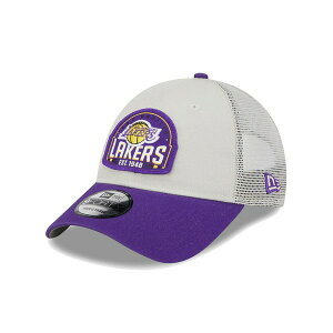 �j���[�G�� �����Y �X�q �A�N�Z�T���[ Men's Khaki/Purple Los Angeles Lakers Throwback Patch Trucker 9Forty Adjustable Hat Khaki Purp