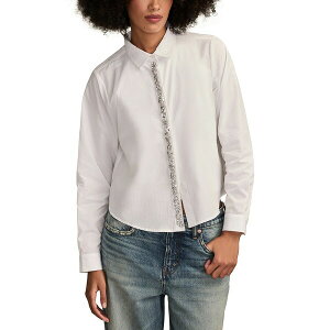 ���b�L�[�u�����h ���f�B�[�X �J�b�g�\�[ �g�b�v�X Women's Bejeweled Button-Up Shirt Bright White