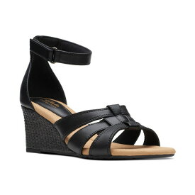 クラークス レディース サンダル シューズ Women's Kyarra Joy Ankle-Strap Woven Wedge Sandals Black Leather