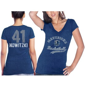マジェスティックスレッズ レディース Tシャツ トップス Dirk Nowitzki Dallas Mavericks Majestic Threads Women's Name & Number TriBlend TShirt Blue