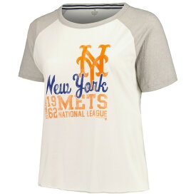 ソフト?アズ ア?グレープ レディース Tシャツ トップス New York Mets Soft as a Grape Women's Plus Size Baseball Raglan TShirt White