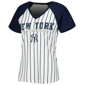 コンセプトスポーツ レディース Tシャツ トップス New York Yankees Concepts Sport Women's Reel Pinstripe VNeck Raglan TShirt White/Navy
