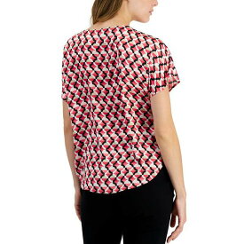 アンクライン レディース カットソー トップス Women's Geometric-Print Short-Sleeve Top Rich Camellia Multi