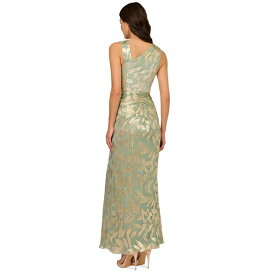 アドリアナ パペル レディース ワンピース トップス Women's Asymmetric Metallic-Print Mermaid Gown Sage/Gold