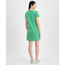 トミー ヒルフィガー レディース ワンピース トップス Women's Striped Logo Short-Sleeve T-Shirt Dress Bright Grn