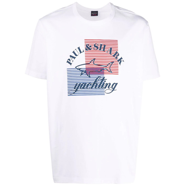 通販 激安◆ 76％以上節約 ポールアンドシャーク メンズ トップス Tシャツ 010 WHITE 全商品無料サイズ交換 stripe logo-print T-shirt empowerteens.com empowerteens.com